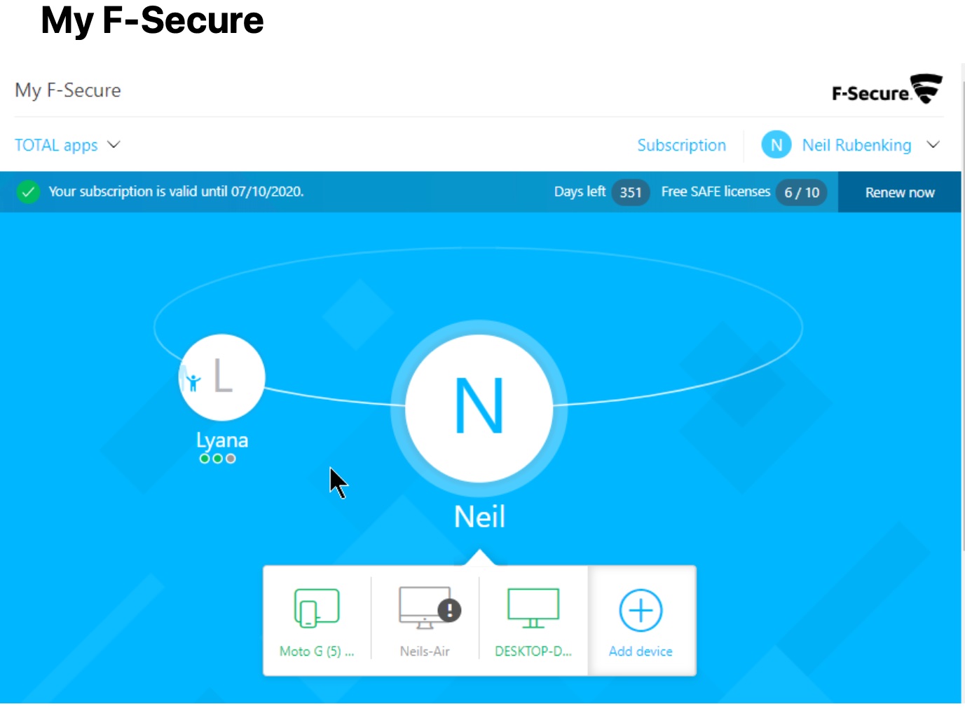 family console protection in F Secure SAFE, setting up online family protection 